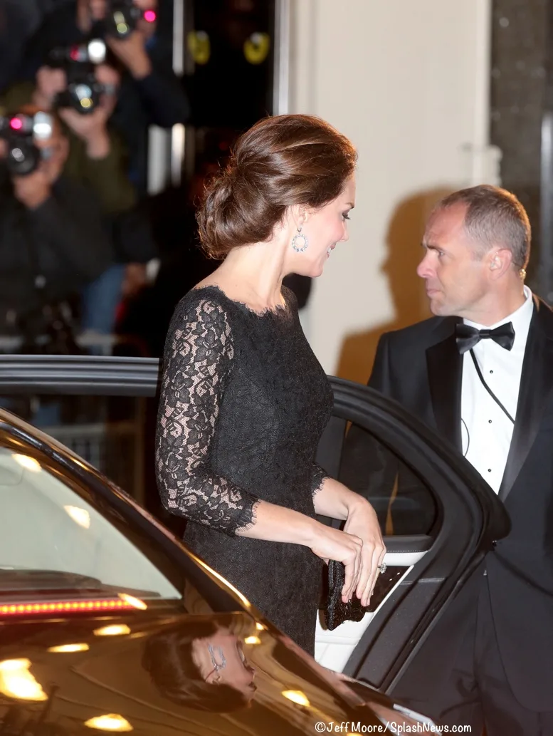 Kate Middleton Royal Variety 2014 Black Lace Zarita DVF Diane von Furstenberg