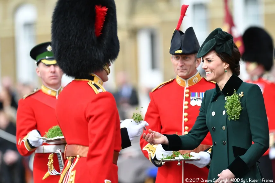 THE DUKE AND DUCHESS OF CAMBRIDGE CELEBRATE ST PATRICKS DAY WITH IRISH GUARDS